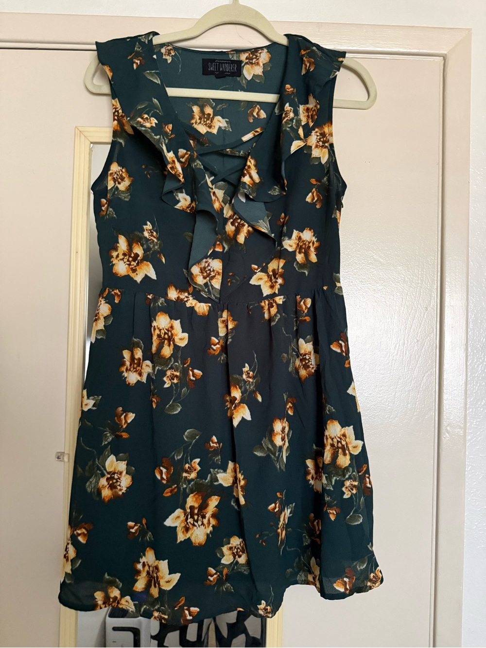 Sweet Wanderer Teal Floral V-Neck Dress